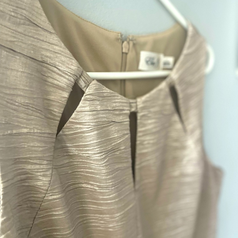 Stunning metallic dress w/cutouts. Very Flattering, perfect party/wedding dress